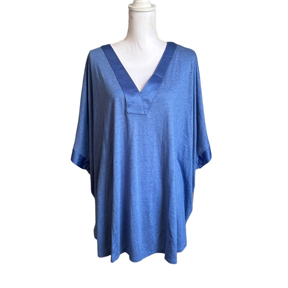 Natori Blue Azu Congo V-neck Tunic Top Size 2X